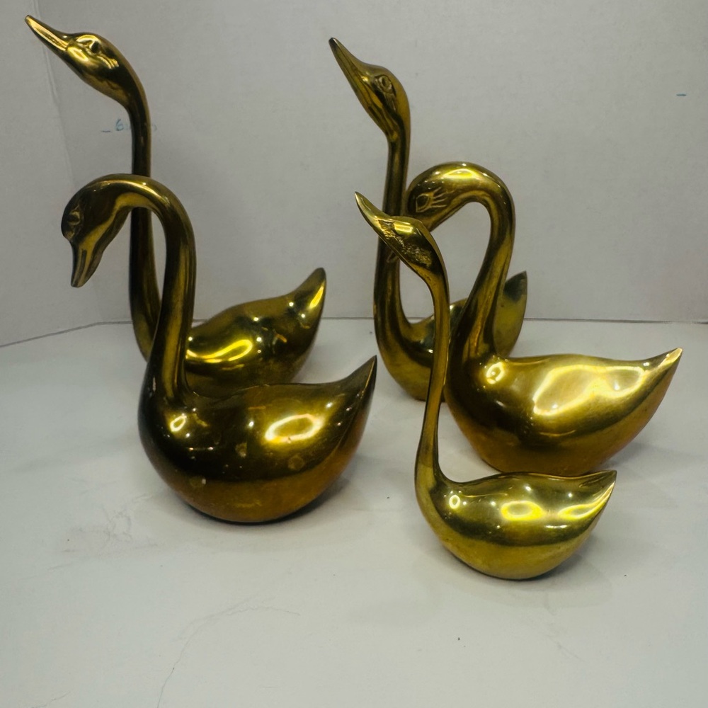 ✨ Vintage Solid Brass Swan / Goose Figurines – Set of 6 ✨